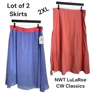 Lot of 2XL Skirts: NWT Lularoe Skirt Pink/Purple Lola Skirt AND CW Peasant Skirt